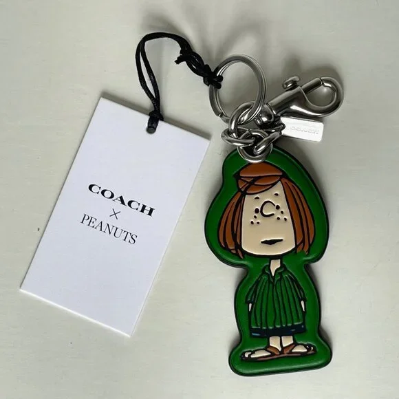 Coach x Peanuts Peppermint Patty Leather Bag Charm Keychain CBG57 Green 2025 - Picture 4 of 9